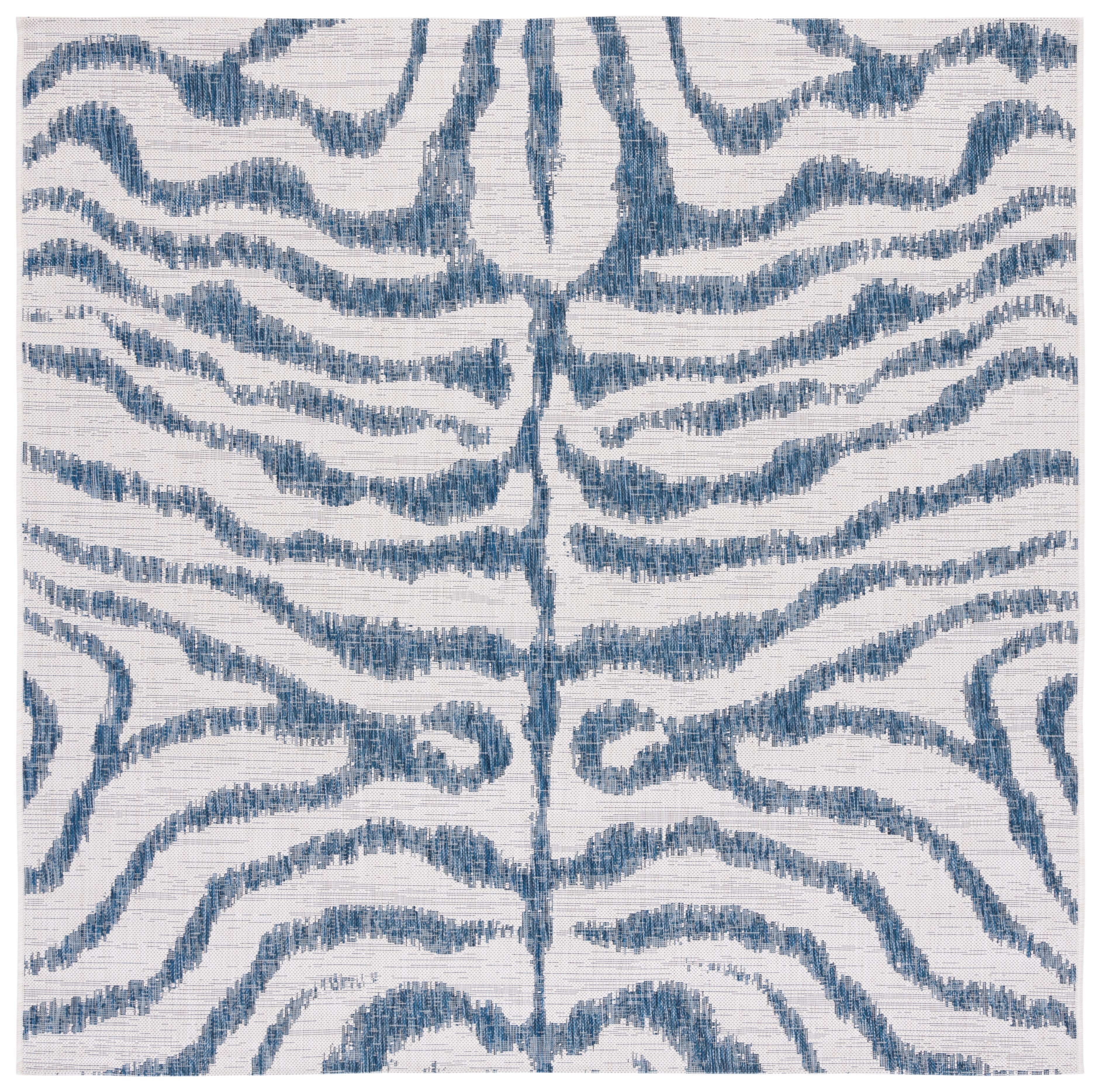 Ivory and Navy Square Stain-Resistant Cotton Outdoor Rug