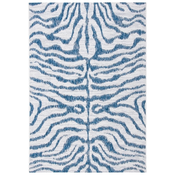 SAFAVIEH Courtyard Gerald Animal Indoor/Outdoor Area Rug, Ivory/Navy, 6'7" x 9'6"