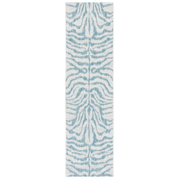 SAFAVIEH Courtyard Gerald Animal Indoor/Outdoor Runner Rug, Ivory/Aqua, 2'3" x 8'