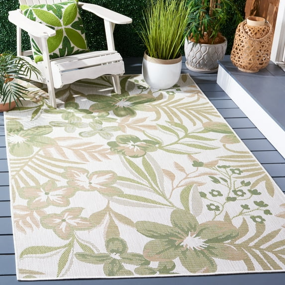 Safavieh Courtyard Gladwin Botanical Indoor/Outdoor Area Rug, Ivory/Green, 5'3" x 7'7"
