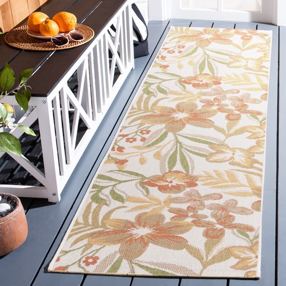 Safavieh Courtyard Gladwin Botanical Indoor/Outdoor Runner Rug, Beige/Rust, 2'3" x 8'
