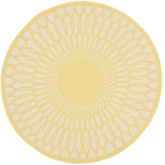 SAFAVIEH Courtyard Glen Geometric Indoor/Outdoor Area Rug, Yellow/Beige, 6'7" x 6'7" Round