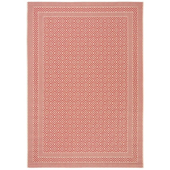 SAFAVIEH Courtyard Grace Geometric Indoor/Outdoor Area Rug, 4' x 5'7", Beige/Red