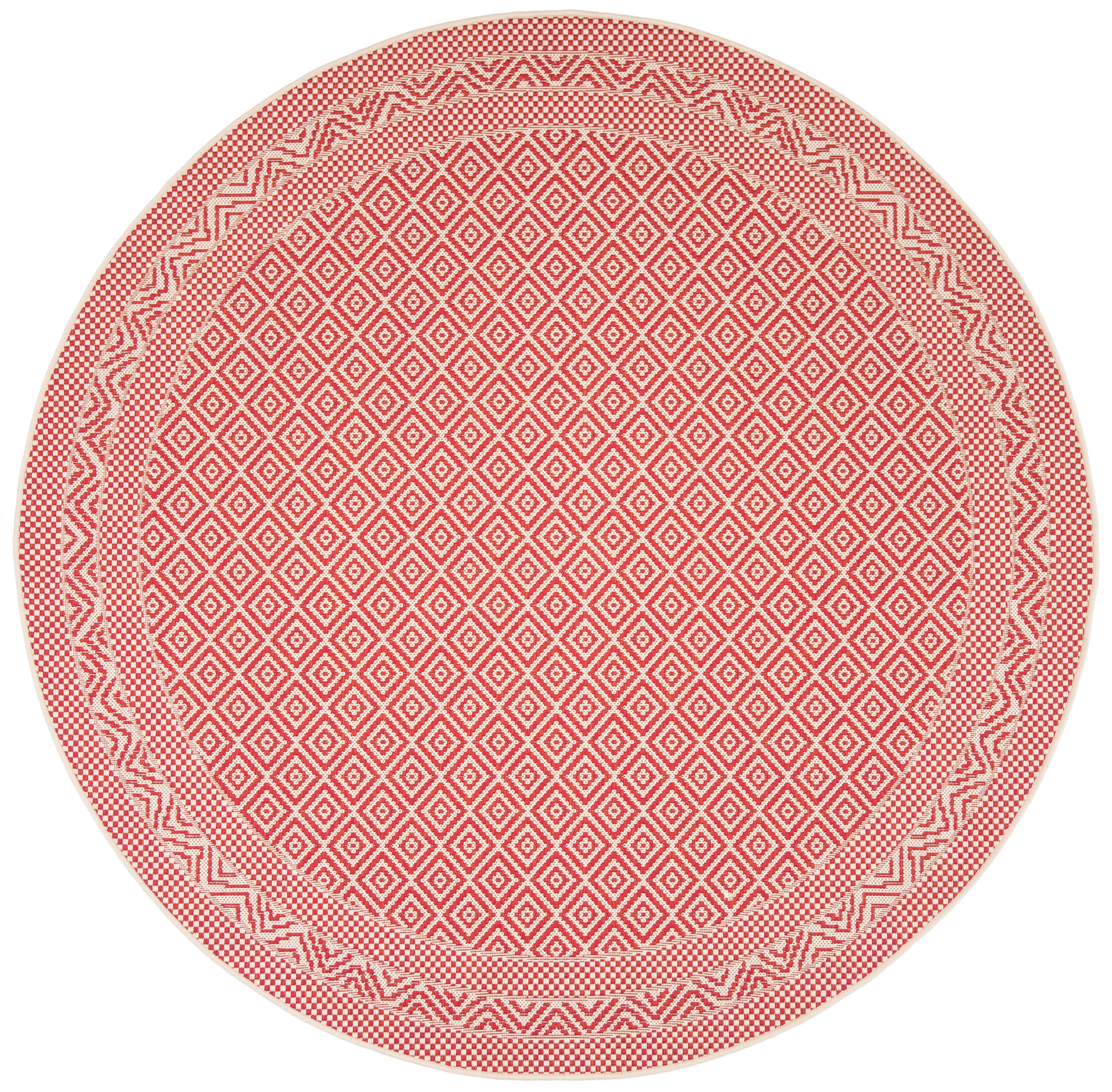 Safavieh Courtyard Grace Geometric Indoor/Outdoor Area Rug, Beige/Red, 6'7" x 6'7" Round