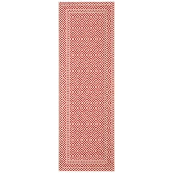 Safavieh Courtyard Grace Geometric Indoor/Outdoor Runner Rug, Beige/Red, 2'3" x 6'7"