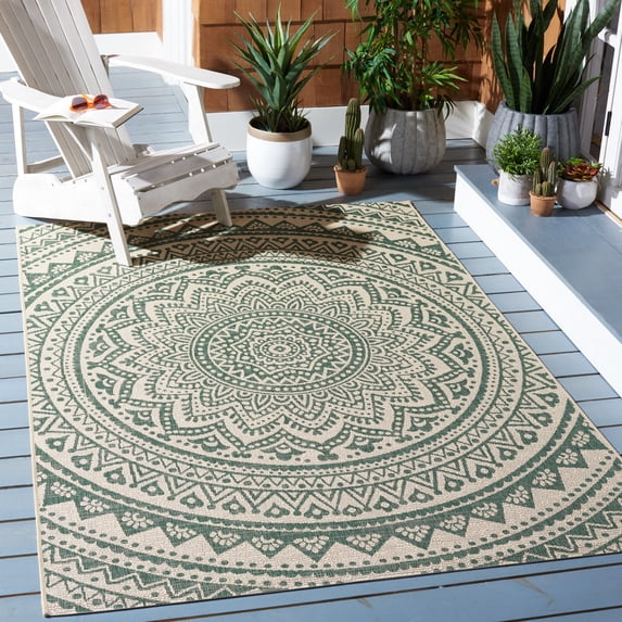 Safavieh Courtyard Gracelyn Medallion Indoor/Outdoor Area Rug, Beige/Dark Green, 9' x 12'