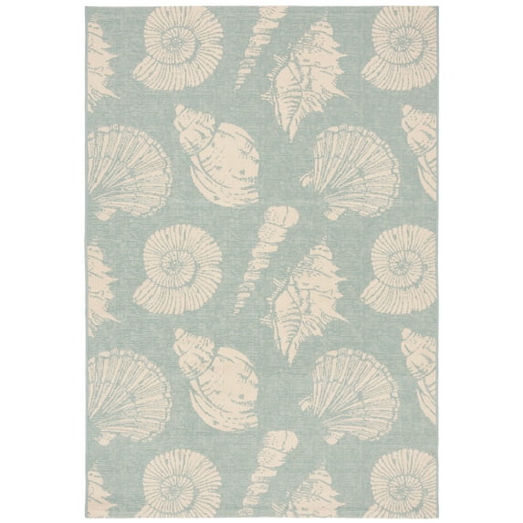 SAFAVIEH Courtyard Harold Seashells Indoor/Outdoor Area Rug, 4' x 5'7", Aqua/Beige
