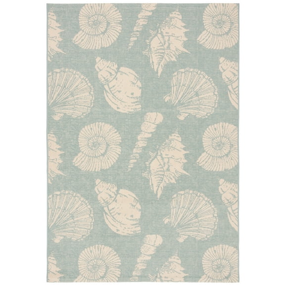 SAFAVIEH Courtyard Harold Seashells Indoor/Outdoor Area Rug, 5'3" x 7'7", Aqua/Beige