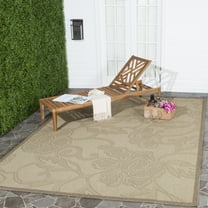 SAFAVIEH Courtyard Helen Floral Geometric Indoor/Outdoor Area Rug, 4' x 5'7", Natural/Brown
