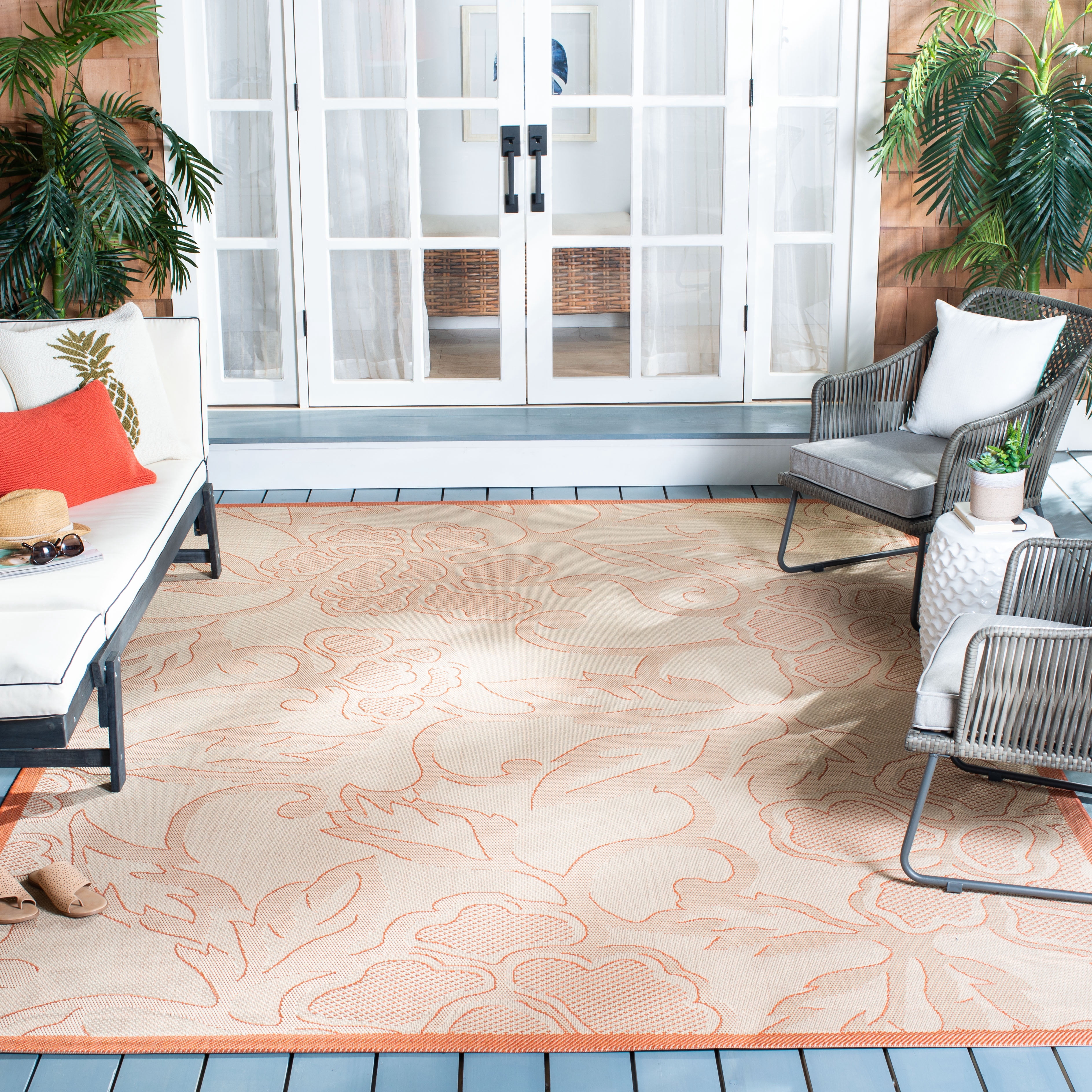 Safavieh Courtyard Helen Floral Indoor/Outdoor Area Rug, Natural/Terracotta, 6'7" x 9'6"