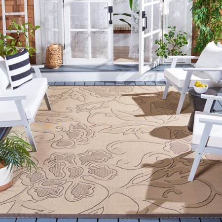Safavieh Courtyard Helen Floral Indoor/Outdoor Area Rug, Sand/Black, 7'10" x 7'10" Square