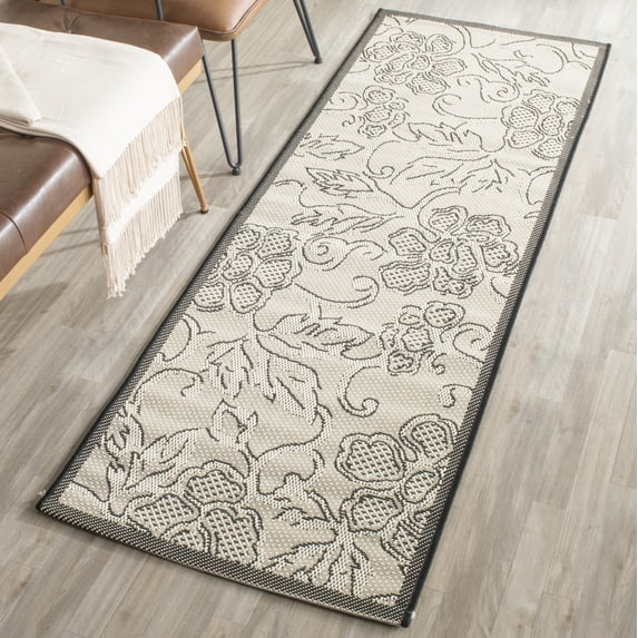 Safavieh Courtyard Helen Floral Indoor/Outdoor Runner Rug, Sand/Black, 2'3" x 6'7"