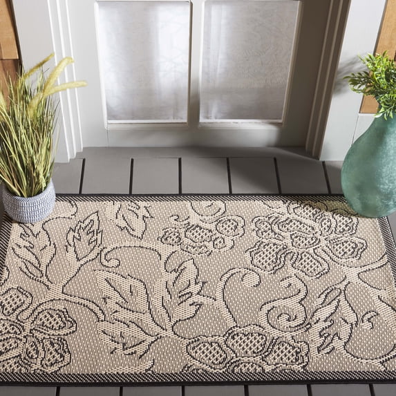 Safavieh Courtyard Helen Floral Indoor/Outdoor Area Rug, Sand/Black, 2' x 3'7"