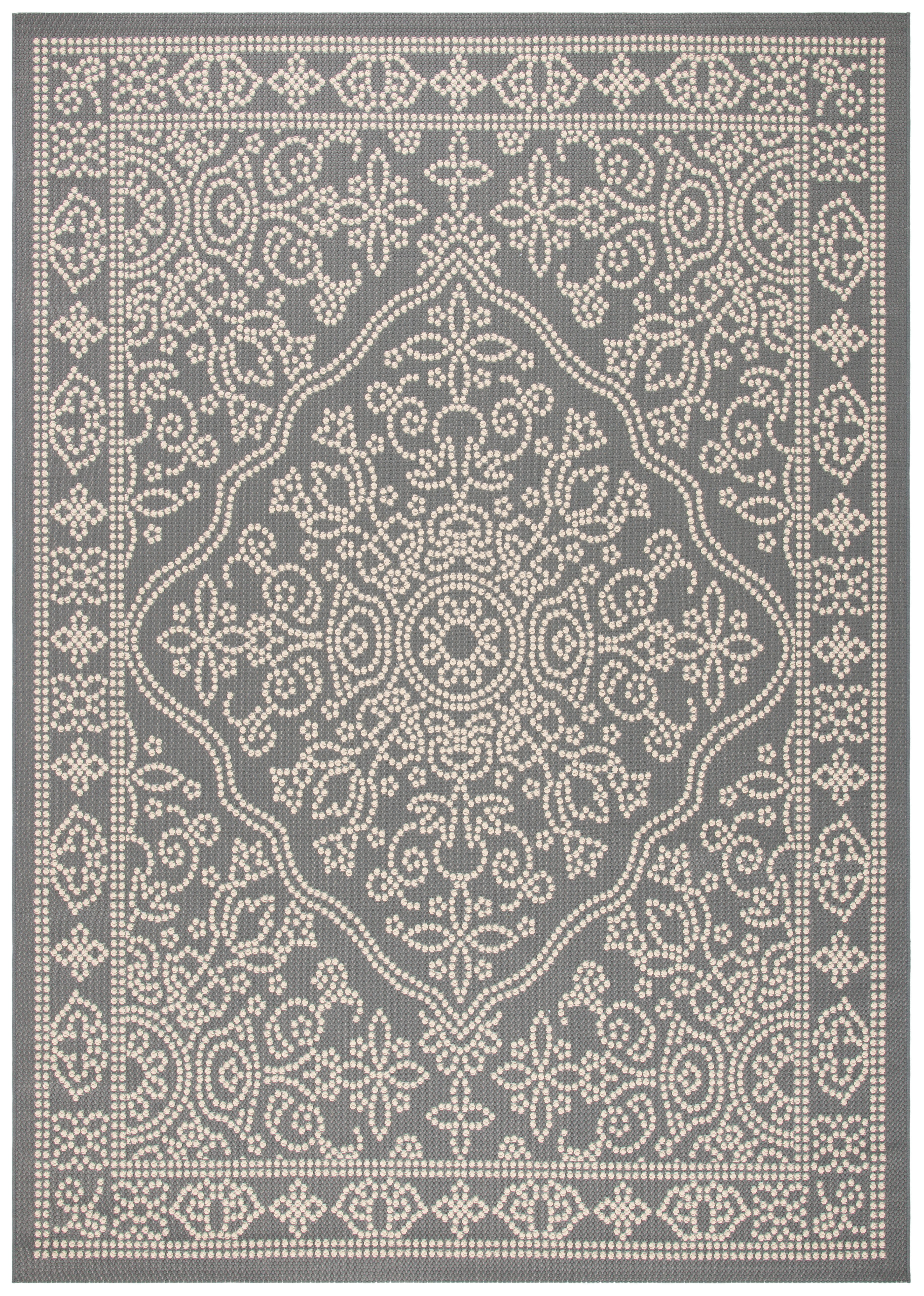 SAFAVIEH Courtyard Henrietta Medallion Indoor/Outdoor Area Rug, Anthracite/Beige, 8' x 11'