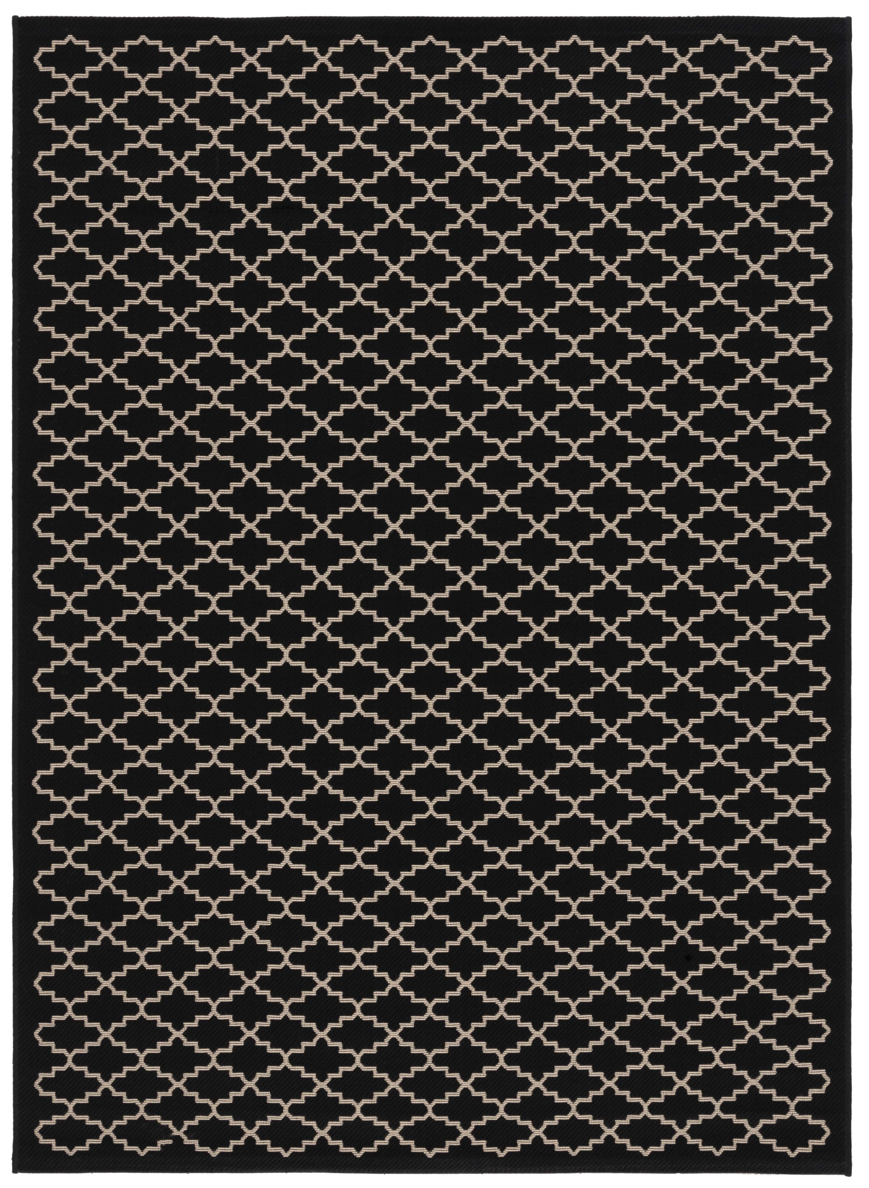 Safavieh Courtyard Hilbert Geometric Indoor/Outdoor Area Rug, Black/Beige, 5'3" x 7'7"