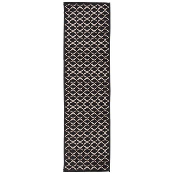 Safavieh Courtyard Hilbert Geometric Indoor/Outdoor Runner Rug, Black/Beige, 2'3" x 14'