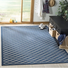 Safavieh Courtyard Hilbert Geometric Indoor/Outdoor Area Rug, Navy/Beige, 4' x 4' Square