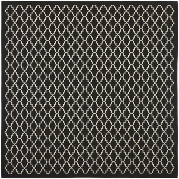 Safavieh Courtyard Hilbert Geometric Indoor/Outdoor Area Rug, Black/Beige, 5'3" x 5'3" Square