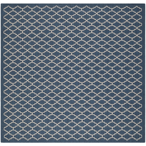 Safavieh Courtyard Hilbert Geometric Indoor/Outdoor Area Rug, Navy/Beige, 5'3" x 5'3" Square