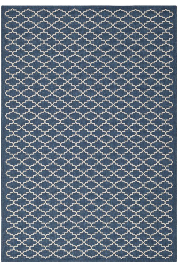 Courtyard Hilbert Geometric Indoor/Outdoor Area Rug, Navy/Beige, 5'3" x 7'7"