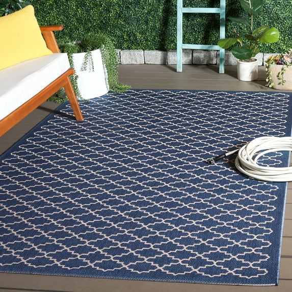 Safavieh Courtyard Hilbert Geometric Indoor/Outdoor Area Rug, Blue/Beige, 7'10" x 7'10" Square