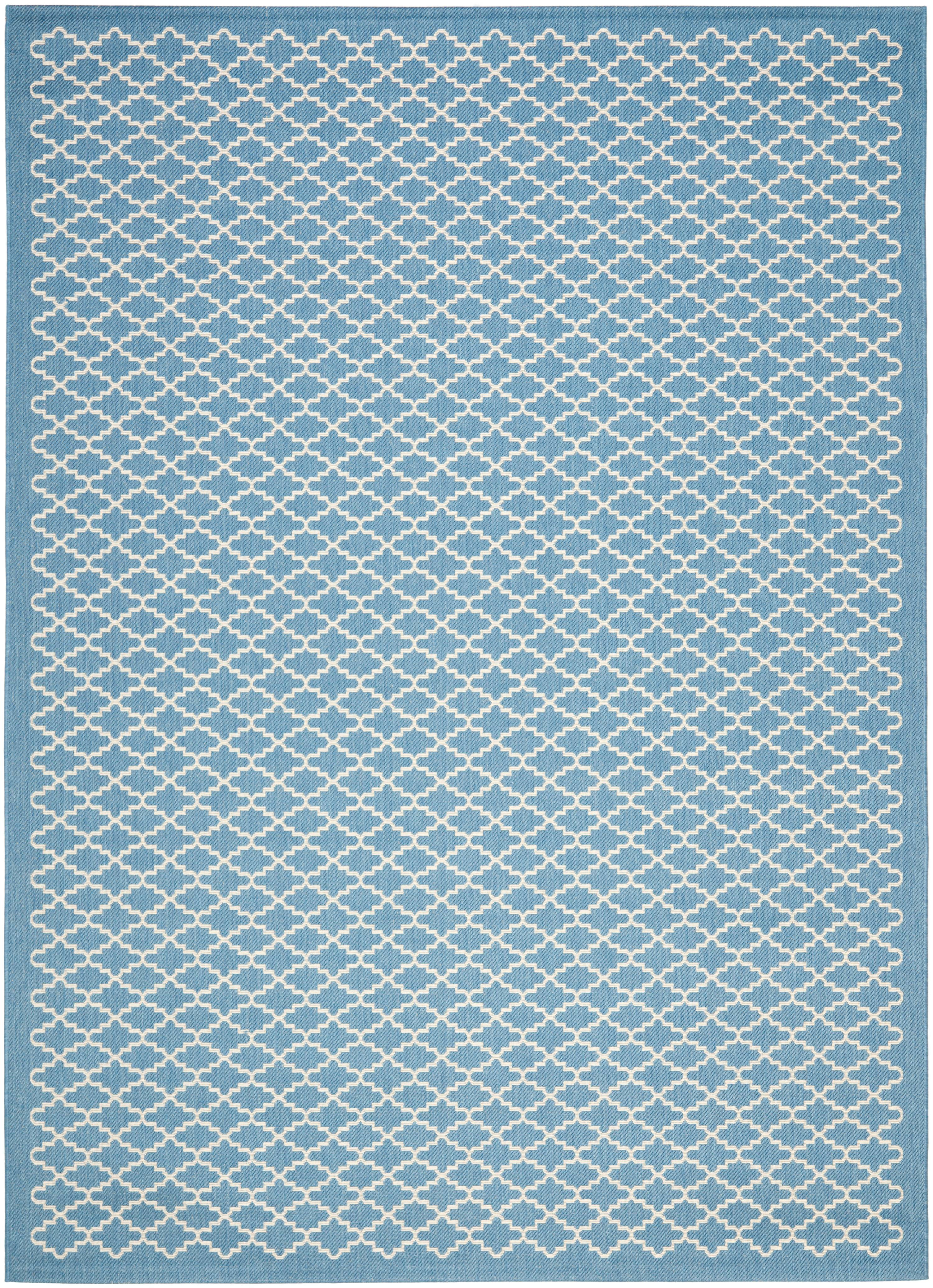 Blue and Beige 9' x 12' Synthetic Outdoor Area Rug