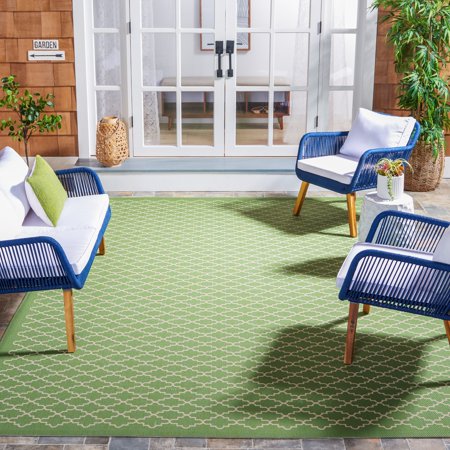 Safavieh Courtyard Hilbert Geometric Indoor/Outdoor Area Rug, Green/Beige, 8' x 11'