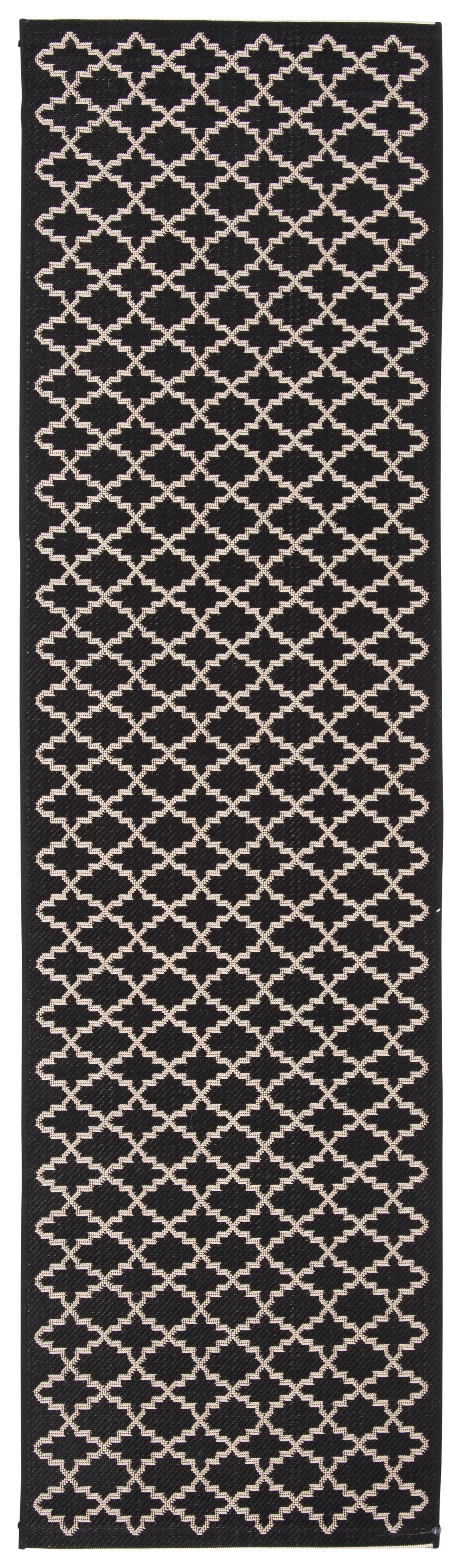 Safavieh Courtyard Hilbert Geometric Indoor/Outdoor Runner Rug, Black/Beige, 2'3" x 10'