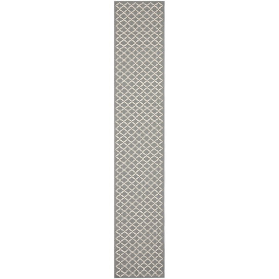 Safavieh Courtyard Hilbert Geometric Indoor/Outdoor Runner Rug, Anthracite/Beige, 2'3" x 14'