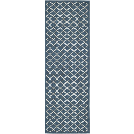 Safavieh Courtyard Hilbert Geometric Indoor/Outdoor Runner Rug, Navy/Beige, 2'3" x 20'