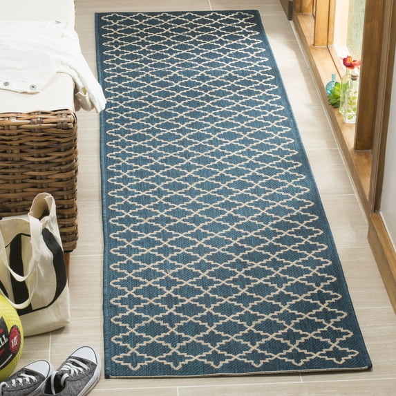 Safavieh Courtyard Hilbert Geometric Indoor/Outdoor Runner Rug, Navy/Beige, 2'3" x 20'