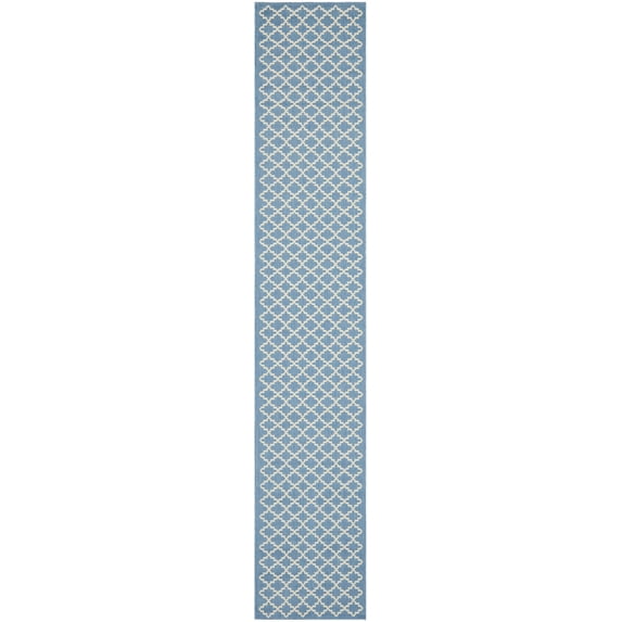 Safavieh Courtyard Hilbert Geometric Indoor/Outdoor Runner Rug, Blue/Beige, 2'3" x 22'