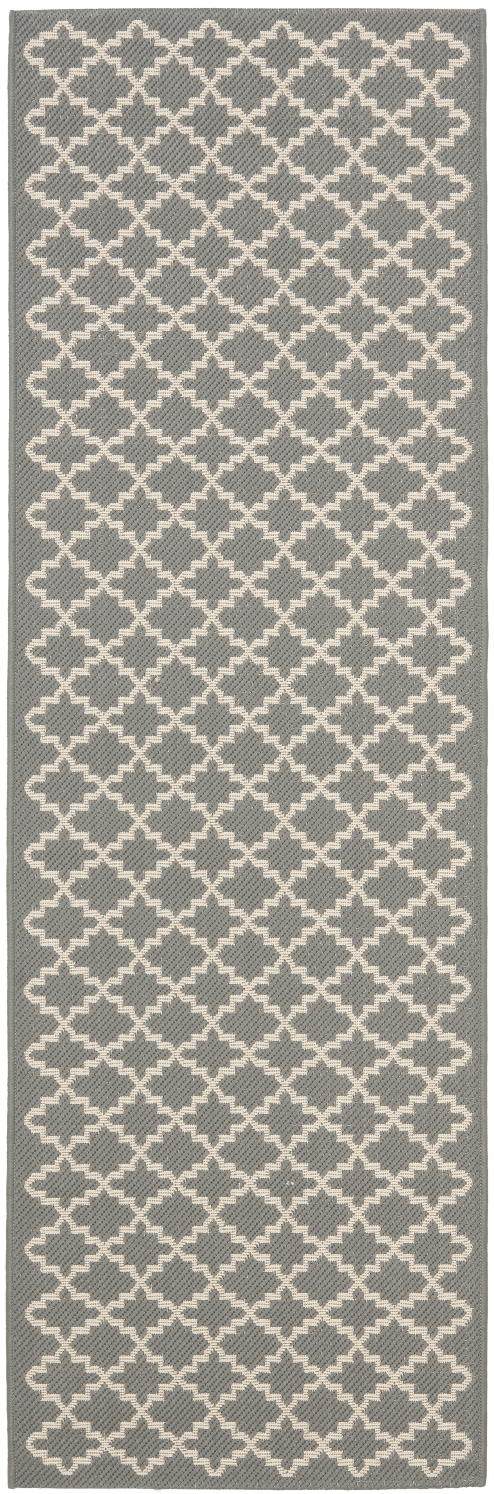 Safavieh Courtyard Hilbert Geometric Indoor/Outdoor Runner Rug, Anthracite/Beige, 2'3" x 6'7"