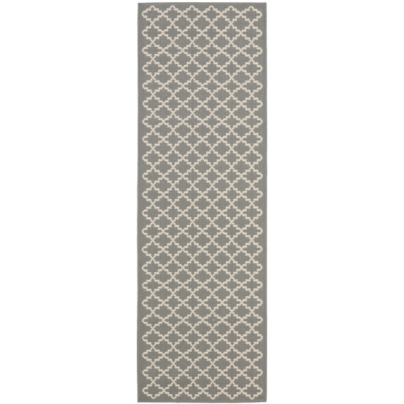 Safavieh Courtyard Hilbert Geometric Indoor/Outdoor Runner Rug, Anthracite/Beige, 2'3" x 8'
