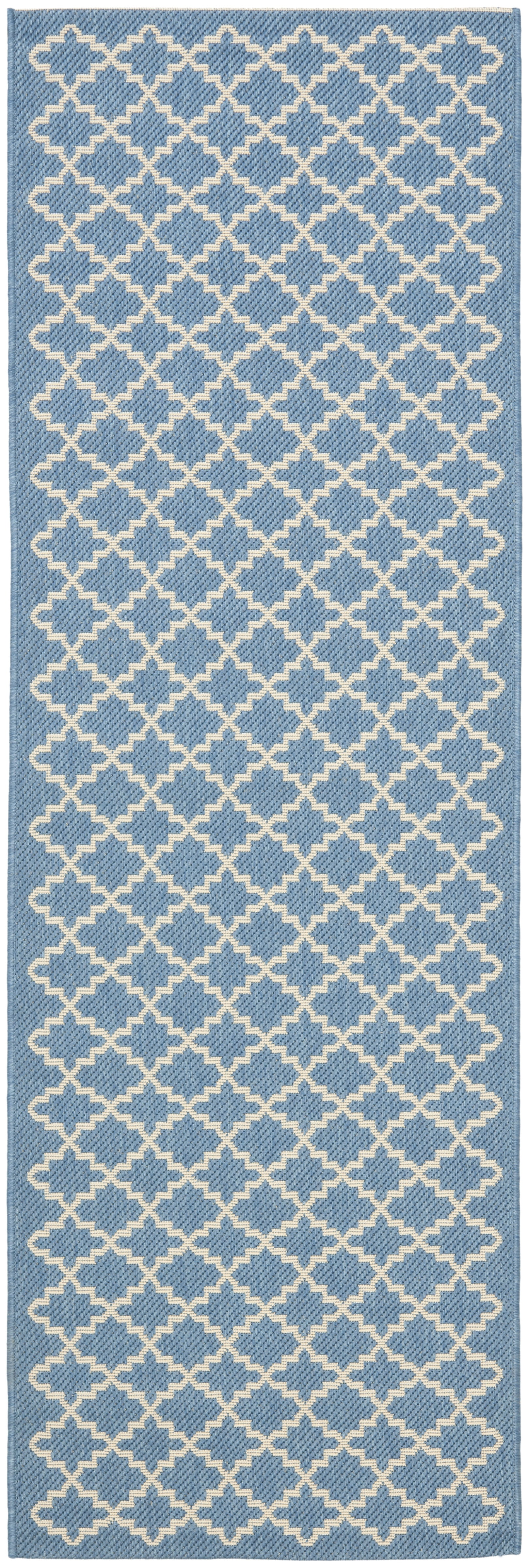 Safavieh Courtyard Hilbert Geometric Indoor/Outdoor Runner Rug, Blue/Beige, 2'3" x 8'