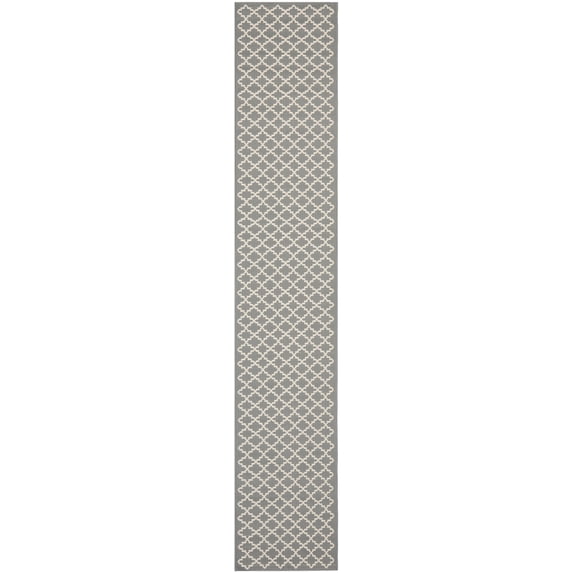 Safavieh Courtyard Hilbert Geometric Indoor/Outdoor Runner Rug, Anthracite/Beige, 2'3" x 22'