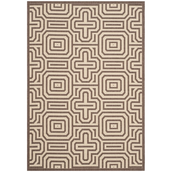 Safavieh Courtyard Holly Geometric Indoor/Outdoor Area Rug, Chocolate/Natural, 4' x 5'7"