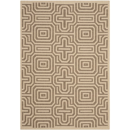 SAFAVIEH Courtyard Holly Geometric Indoor/Outdoor Area Rug, 4' x 5'7", Natural/Brown