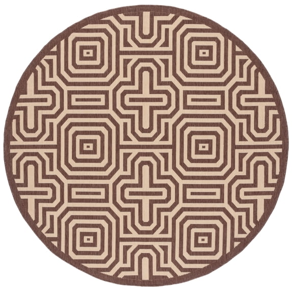 Safavieh Courtyard Holly Geometric Indoor/Outdoor Area Rug, Chocolate/Natural, 5'3" x 5'3" Round