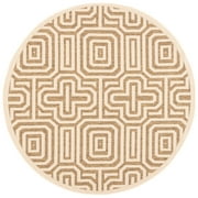 SAFAVIEH Courtyard Holly Geometric Indoor/Outdoor Area Rug, 5'3" x 5'3" Round, Natural/Brown