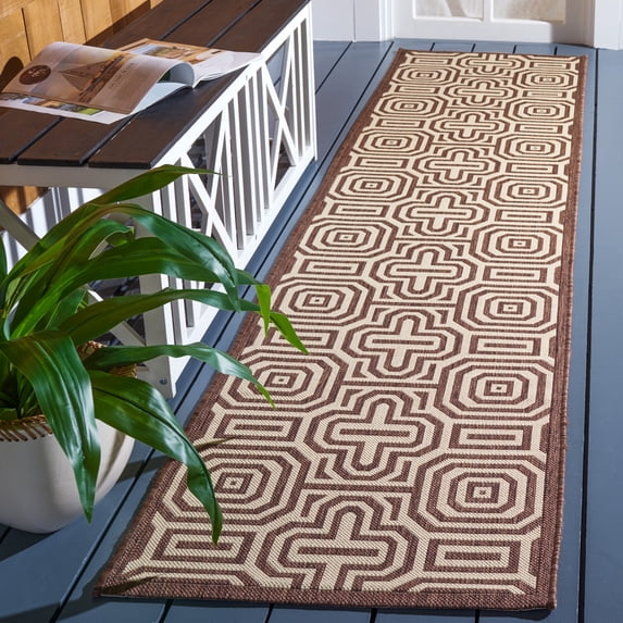 Safavieh Courtyard Holly Geometric Indoor/Outdoor Runner Rug, Chocolate/Natural, 2'3" x 10'