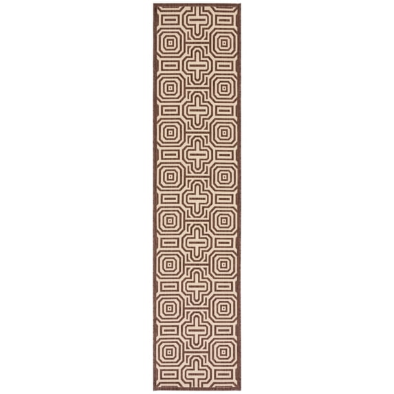 Safavieh Courtyard Holly Geometric Indoor/Outdoor Runner Rug, Chocolate/Natural, 2'3" x 10'