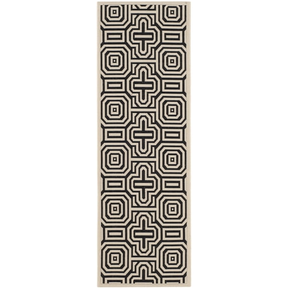 Safavieh Courtyard Holly Geometric Indoor/Outdoor Runner Rug, Sand/Black, 2'3" x 14'