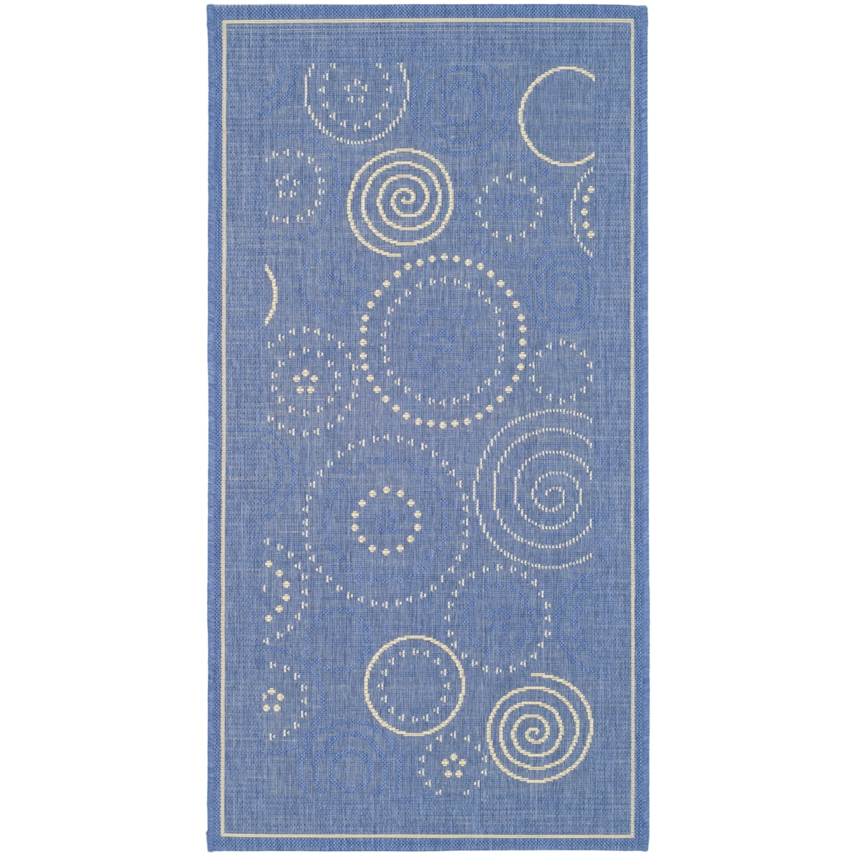 Blue Geometric Patterned Synthetic Outdoor Area Rug