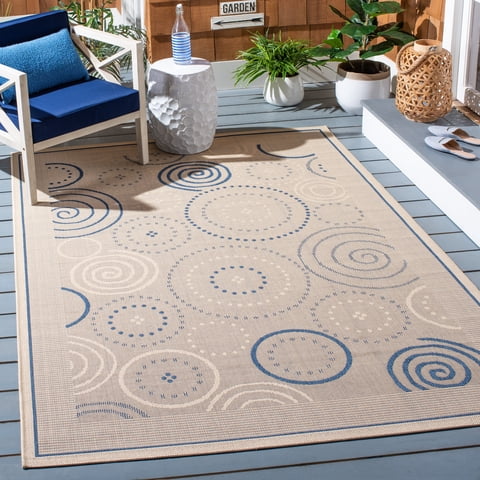 Safavieh Courtyard Hugo Oriental Indoor/Outdoor Area Rug, Natural/Blue, 2' x 3'7"
