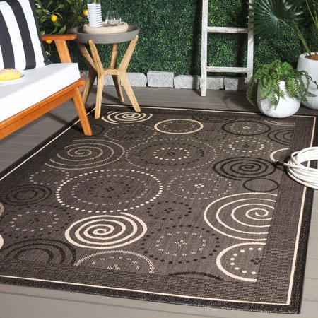 Safavieh Courtyard Hugo Oriental Indoor/Outdoor Area Rug, Black/Sand, 4' x 5'7"