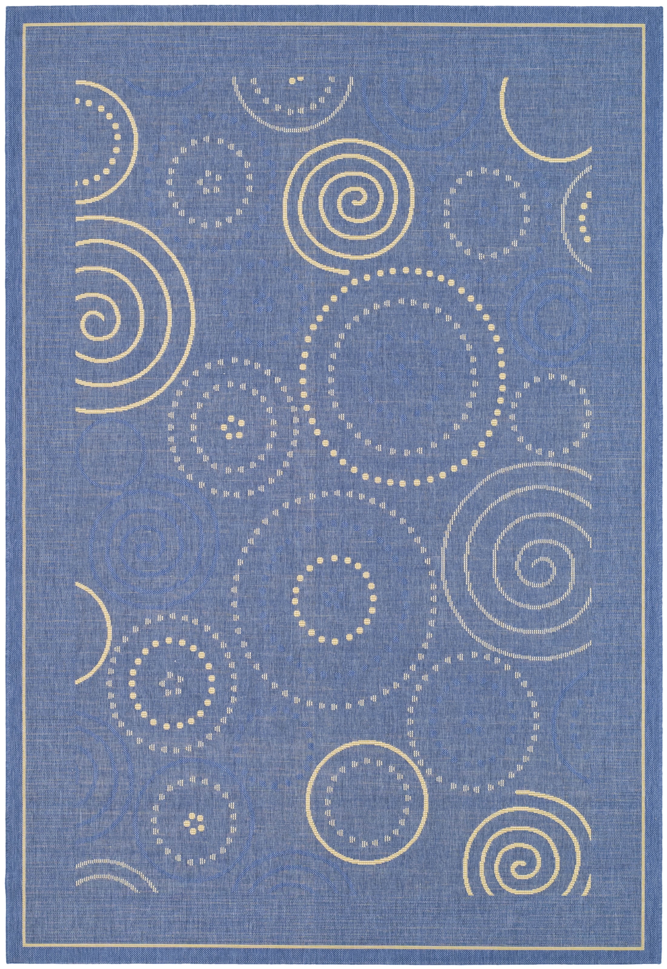 Rectangular 5' x 7' Blue and Natural Cotton Synthetic Rug