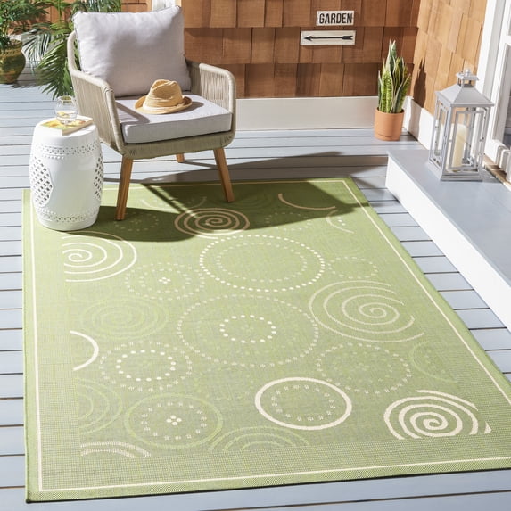 SAFAVIEH Courtyard Hugo Geometric Indoor/Outdoor Area Rug, 5'3" x 7'7", Olive/Natural