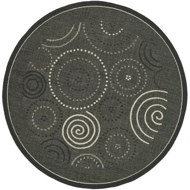 SAFAVIEH Courtyard Hugo Geometric Indoor/Outdoor Area Rug, 6'7" x 6'7" Round, Black/Sand