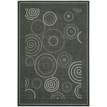 SAFAVIEH Courtyard Hugo Geometric Indoor/Outdoor Area Rug, 8' x 11', Black/Sand